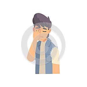 Guy Covering His Face with Hand, Fashionable Teen Boy Making Facepalm Gesture, Shame, Headache, Disappointment, Negative