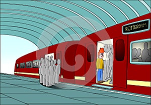 Guy crowded train platform
