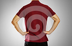 The guy in the dark red blank t-shirt Polo. Prepared for your lo