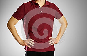 The guy in the dark red blank t-shirt Polo. Prepared for your lo