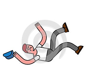 Guy fall isolated. Man falling. Pain and discontent