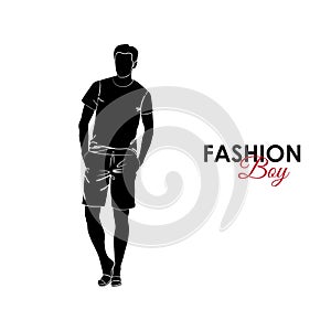 Guy. Fashion. Silhouette of a guy. The guy in bermudas and a T-shirt