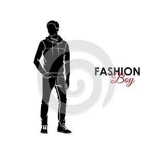 Guy. Fashion. Silhouette of a guy. The guy in jeans and jamper