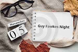 Guy Fawkes Night day of autumn month calendar November