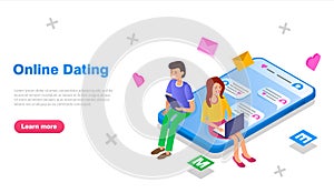 The guy and the girl communicate through a dating site