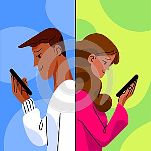 Guy and Girl in profile holding their phones in different places.