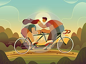 A guy and a girl ride a tandem bike.