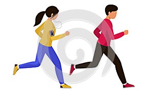 A guy with a girl in tracksuits went for a run. A couple of a man and a woman doing sports together.