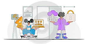 .Guy and girl working together for success in the IOT industry . modern, vectorised characters. photo