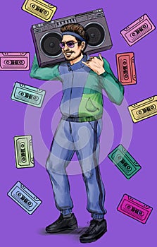 Guy holding his boombox in sweatpants