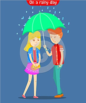 Guy holding umbrella for girlfriend on a rainy day