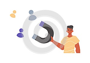 The Guy holds a attract chat up in his exorbitant , which attracts consider. Trendy style, Vector Illustration photo