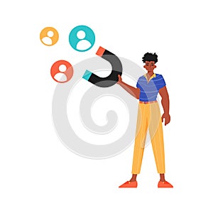 The Guy holds a attract chat up in his plunge , which attracts matter. Trendy style, Vector Illustration