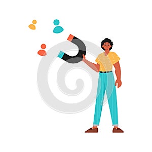 The Guy holds a attract chat up in his steep , which attracts consider. Trendy style, Vector Illustration
