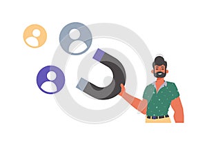 The Guy holds a attract chat up in his steep , which attracts consider. Trendy style, Vector Illustration