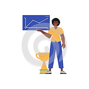 The guy holds a graph with positive moral force in his work impel. Trendy style, Vector Illustration