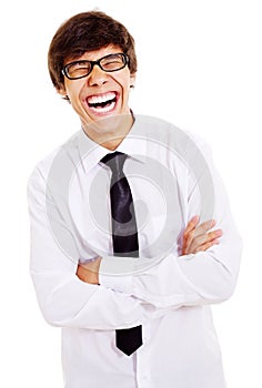 Guy hooting with laughter