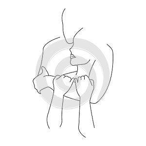 Guy hugs the girl from behind drawn in the style of minimalism. Design for decor, paintings, Valentine`s Day, tattoo, logo, print