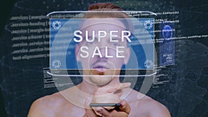 Guy interacts HUD hologram Super sale