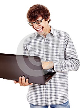 Guy laughing with laptop