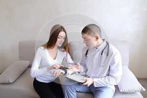 Guy nephrologist and female patient study medical functions of i