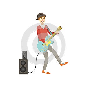 Guy Playing Electro Guitar, Creative Person Illustration