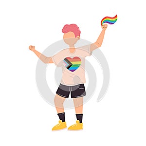 guy with progess lgbt flag photo