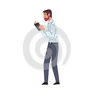 Guy Reading Book while Walking, Young Man Student Character Studying or Preparing for Exam, Book Lover, Literature Fan