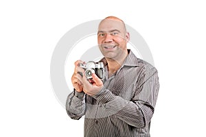 Guy with retro photo camera