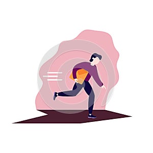 Guy running with box, courier carrying parcel, fast food delivery illustration