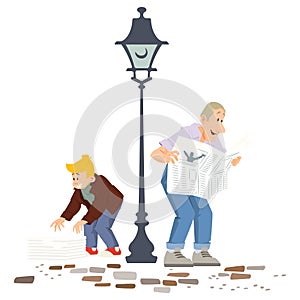 Guy Selling Newspapers. Illustration for internet and mobile website