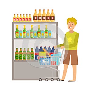 Guy Shopping For Alcoholic Drinks, Shopping Mall And Department Store Section Illustration