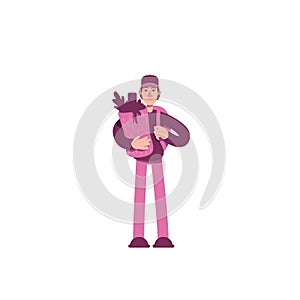 Guy with shopping bag flat color vector character