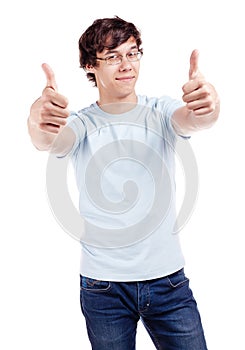 Guy showing thumbs up sign