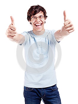 Guy showing thumbs up sign