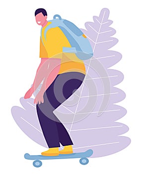 The guy on the skateboard isolated on white background. Vector illustration in a flat cartoon style