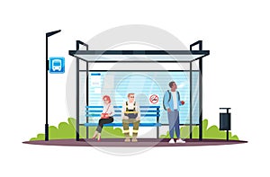 Guy smoking at a no smoking bus stop semi flat RGB color vector illustration