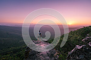 A guy standing on reeds lookout in the Grampians national park, Australia
