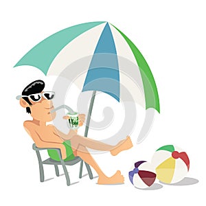 Guy sunbathing on beach vector illustration