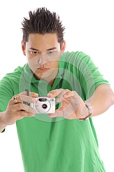 Guy taking a photo vertical