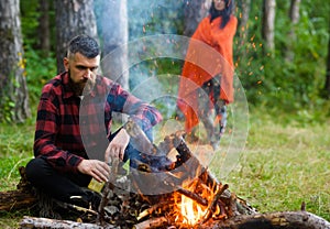 Guy with tired face and lonely at picnic, barbecue