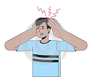 Guy touch injury on head flat line color vector character