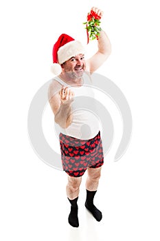 Guy in Underwear Under the Mistletoe