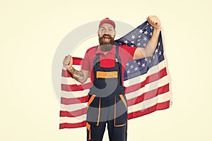 Guy worker uniform. Builder regular worker. Job relocation. Country of opportunities. National holiday. Worker celebrate