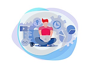 The guy is working on a laptop