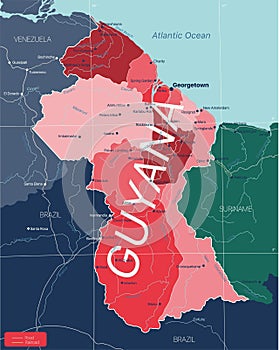 Guyana country detailed editable map