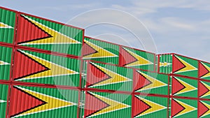 Guyana flag containers are located at the container terminal. Concept for Guyana import and export 3D