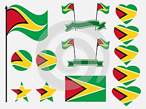 Guyana Flag set symbols, flag in heart. Vector