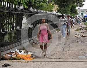 Guyana, Georgetown: Sidewalk/Pedestrians in the City Center