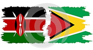 Guyana and Kenya grunge flags connection vector